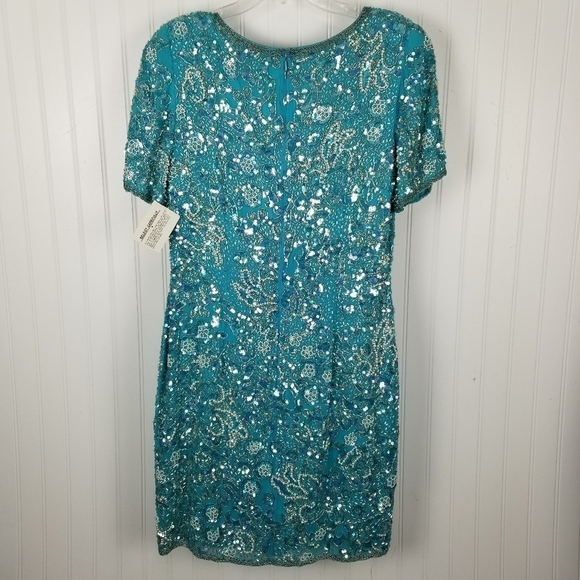 Oleg Cassini Black Tie Vtg Heavily Beaded Silk Mini Dress Size 12 Fairy Event - Picture 2 of 13